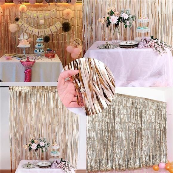 2 Pack Metallic Tinsel Foil Backdrop Curtains - 3x8ft Photo Booth Background - Picture 7 of 8